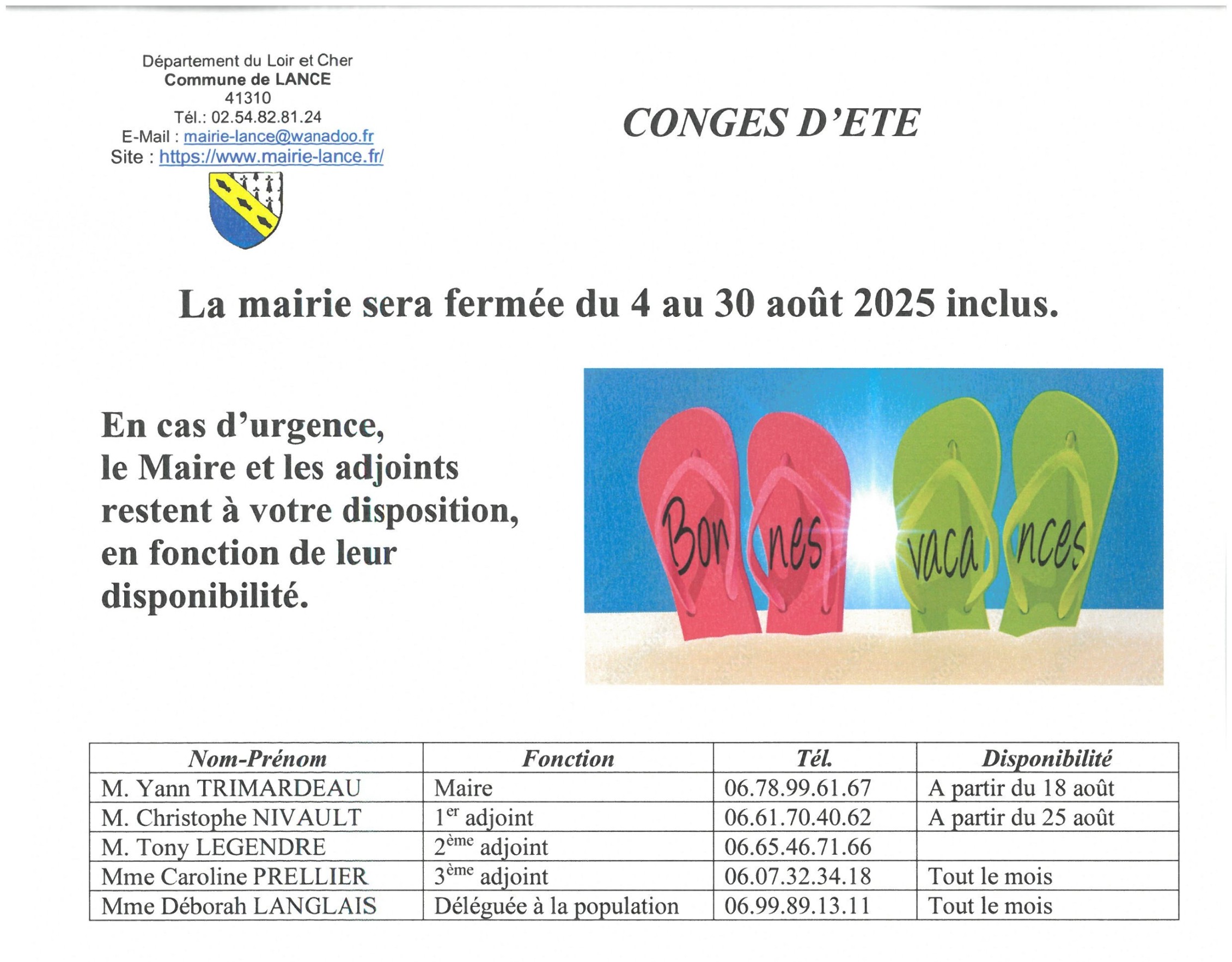 Congés d'été 2025
